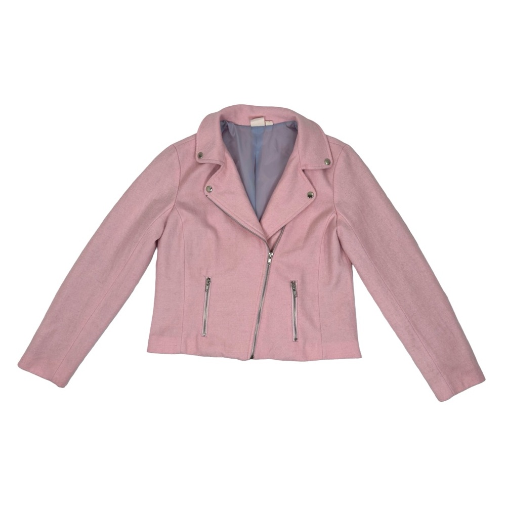 Ace Delivery Light Pink Wool Moto Asymmetric Zip Lightweight Biker Jacket Small